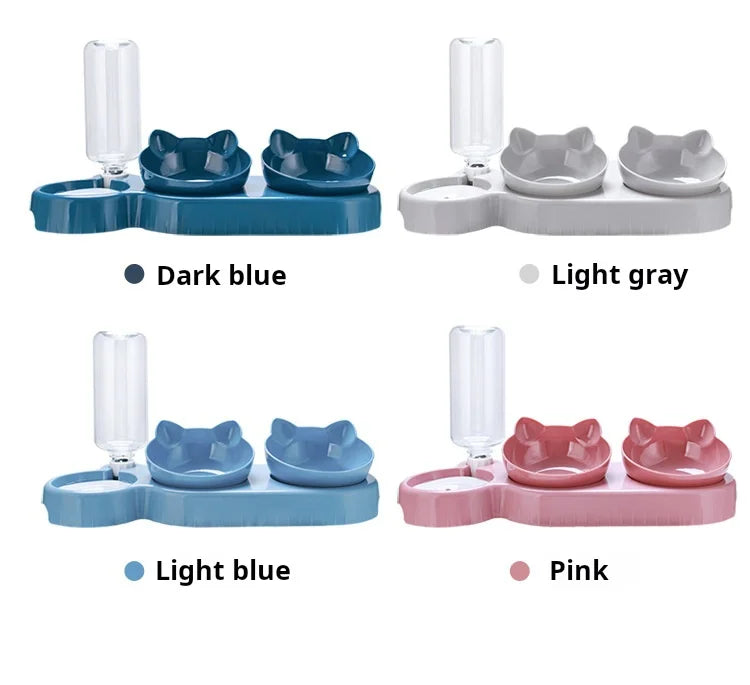 3-in-1 Cat Bowl Set with Tilted Design & Gravity Water Feeder