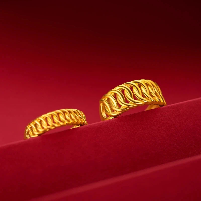 Gold Color Opening Rings for Couples – Dragon & Phoenix Design