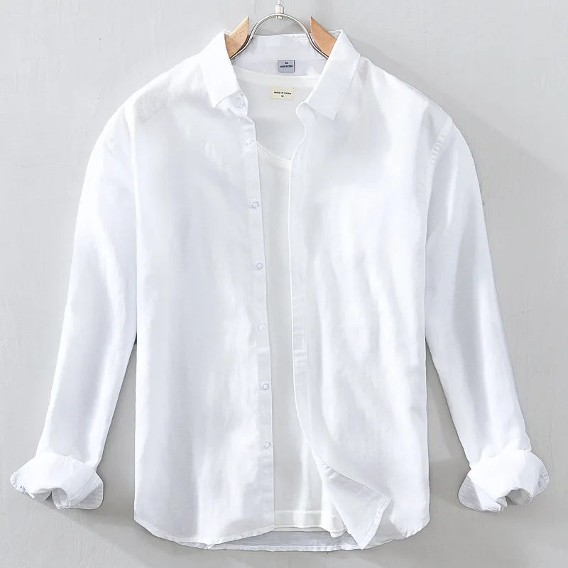 Men’s Classic Linen Cotton Shirt – Long Sleeve Casual Button-Up