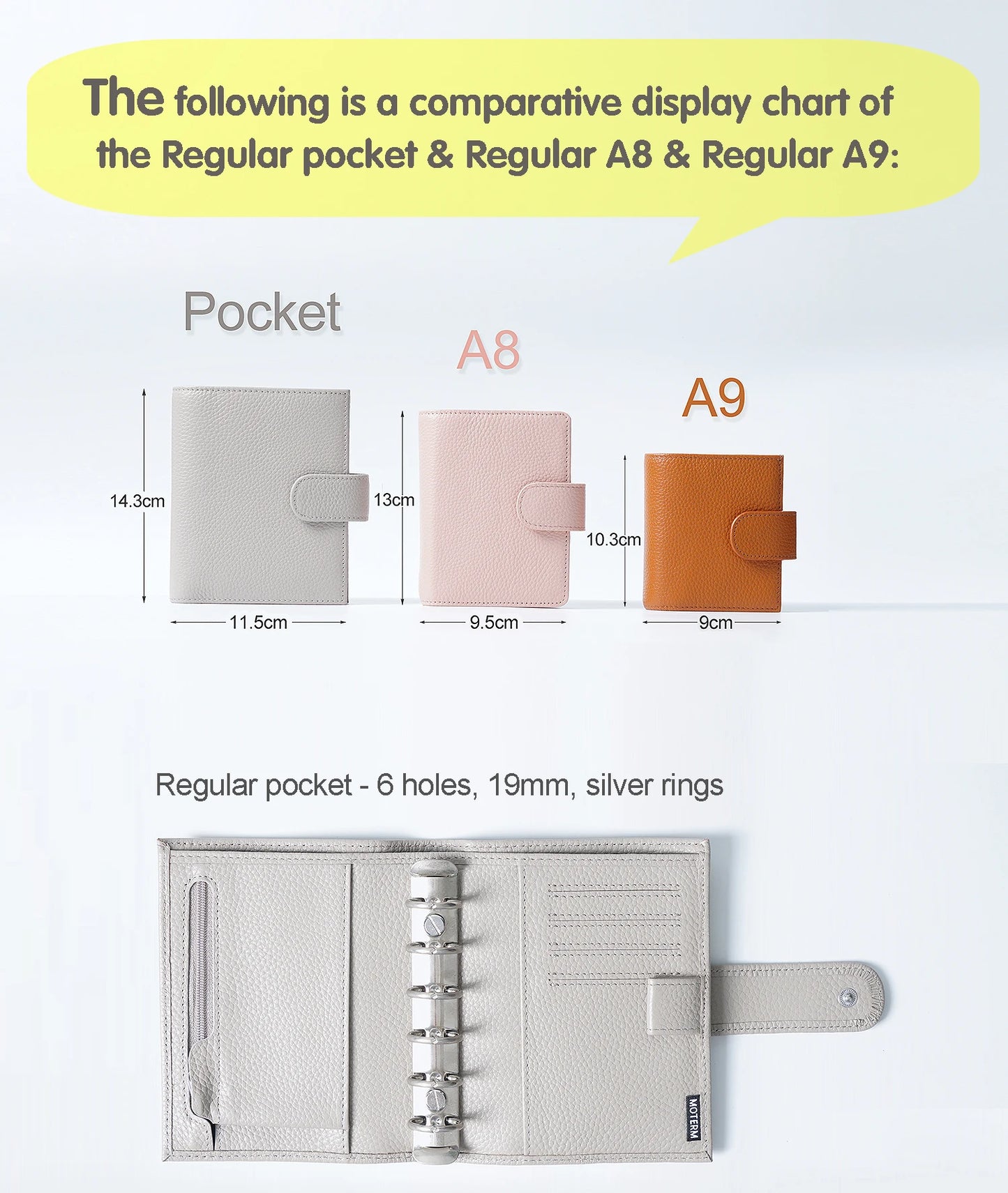 A8 / M5 Mini Rings Planner – Pebbled Grain Cowhide Leather Organizer