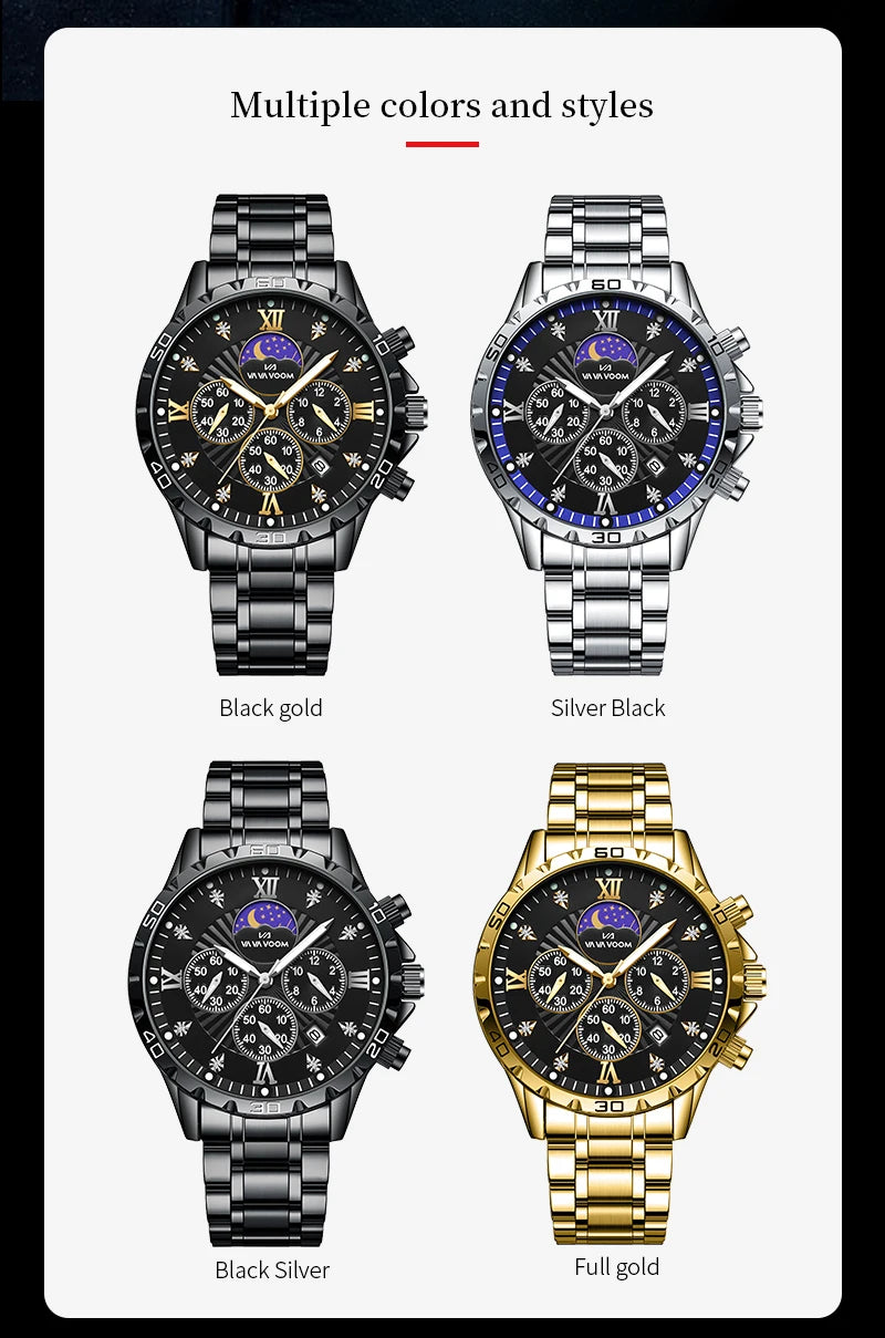 43mm Stainless Steel Men’s Quartz Watch – Diamond Night Glow