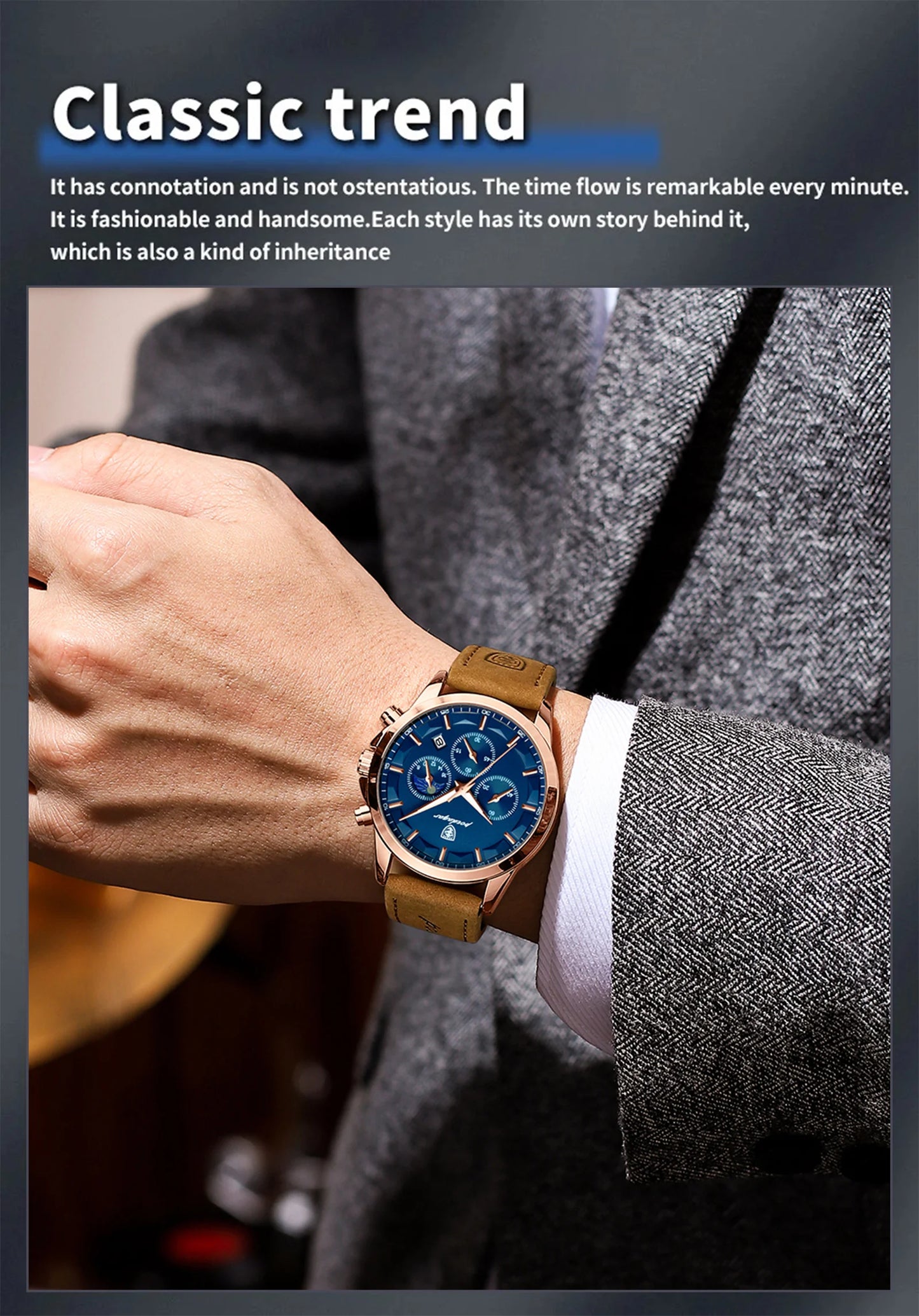 POEDAGAR Men's Luxury Quartz Chronograph Waterproof Watch