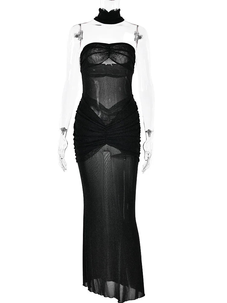 Women’s Strapless Mesh Double-Layer Dress – Slim Backless Summer Party