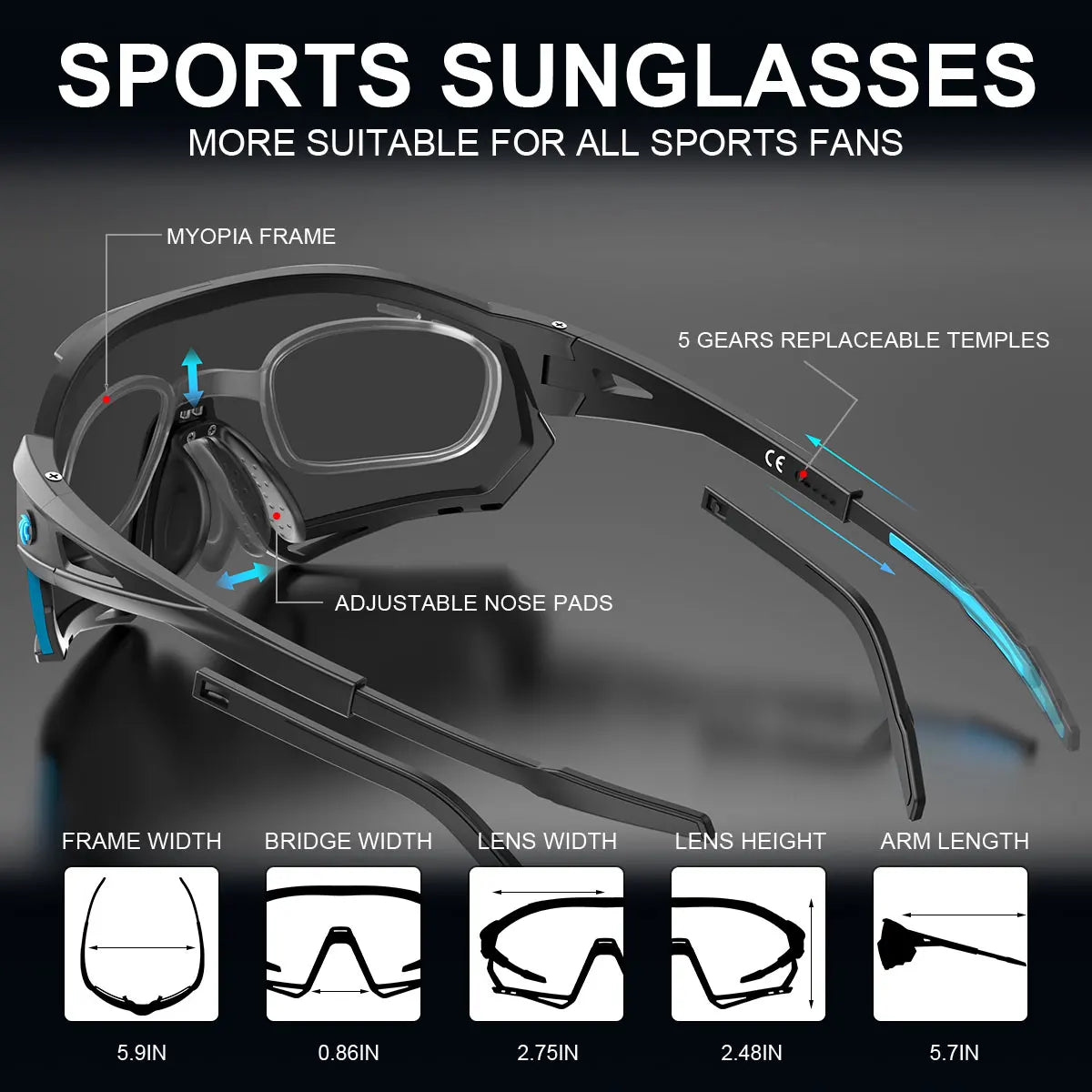 5-Lens Polarized Cycling Glasses – UV Protection Sports Eyewear