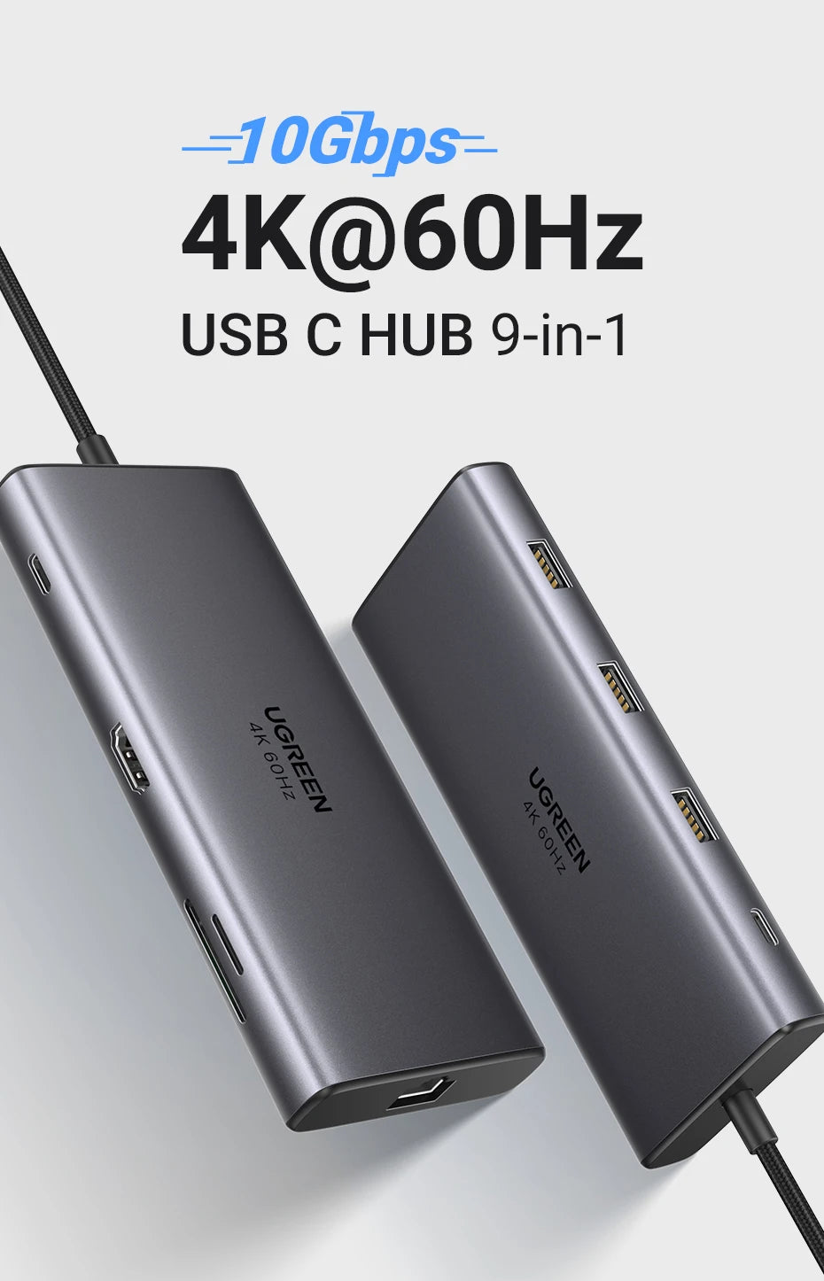 9-in-1 USB-C Hub – 4K@60Hz HDMI, 10Gbps USB, RJ45, PD 100W