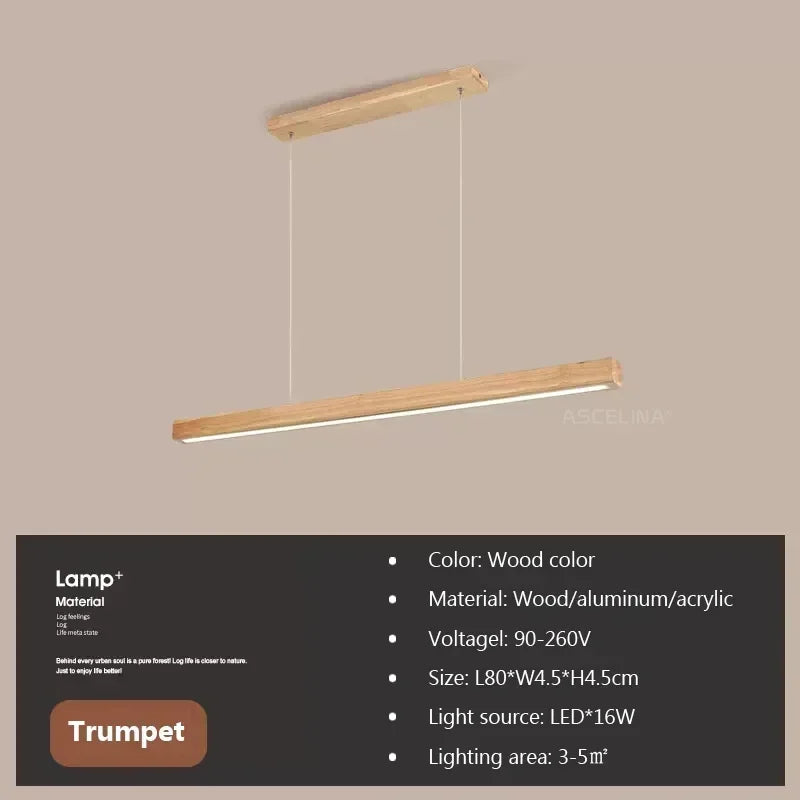 Nordic Wood LED Pendant Light – Long Strip Dining Table Fixture