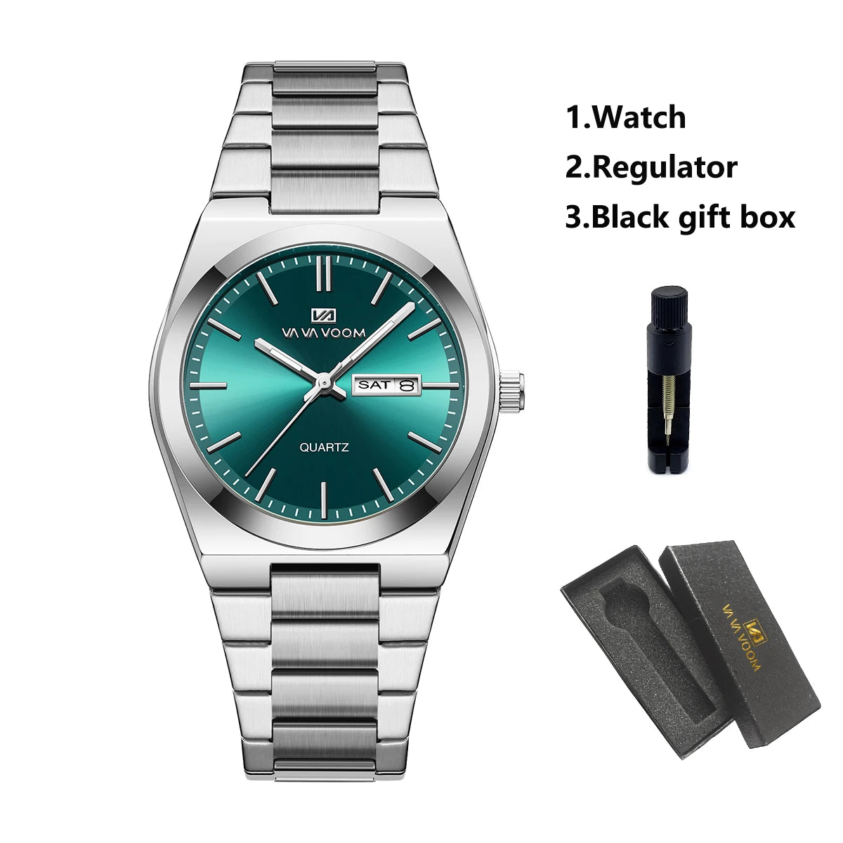 Men’s Stainless Steel 40mm Quartz Watch – Double Calendar & Waterproof