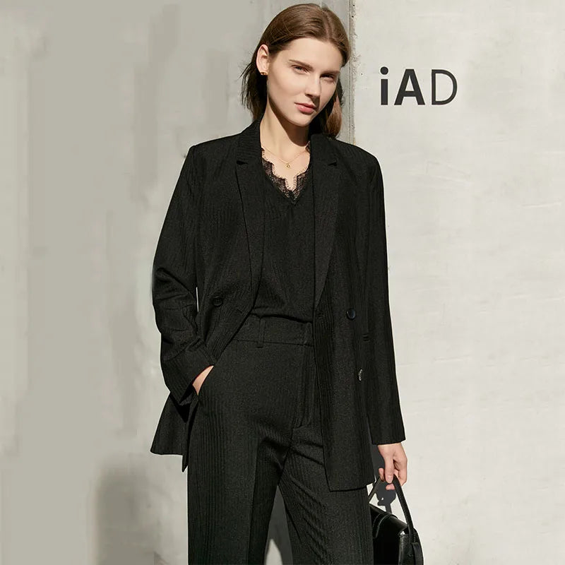 Women’s Office Blazer Set – Lace V-Neck Top & High Waist Pants
