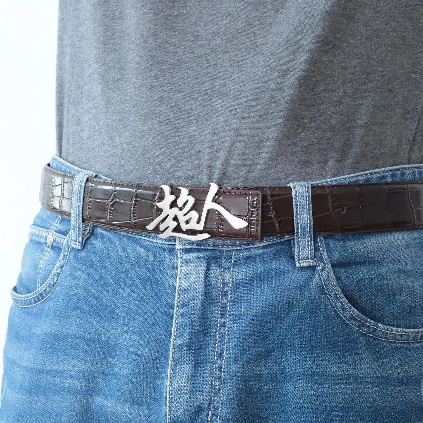 Custom Text Belt Buckle – Crocodile PU Leather Men’s Belt