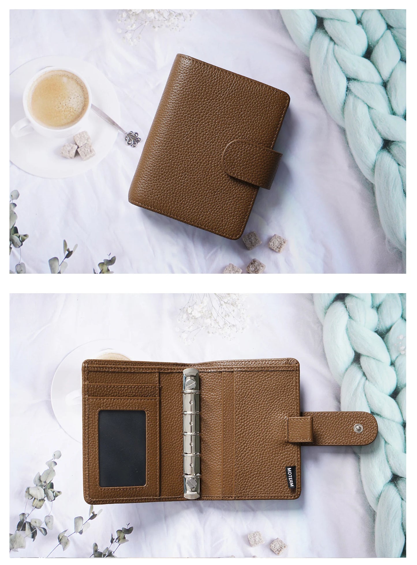 A8 / M5 Mini Rings Planner – Pebbled Grain Cowhide Leather Organizer