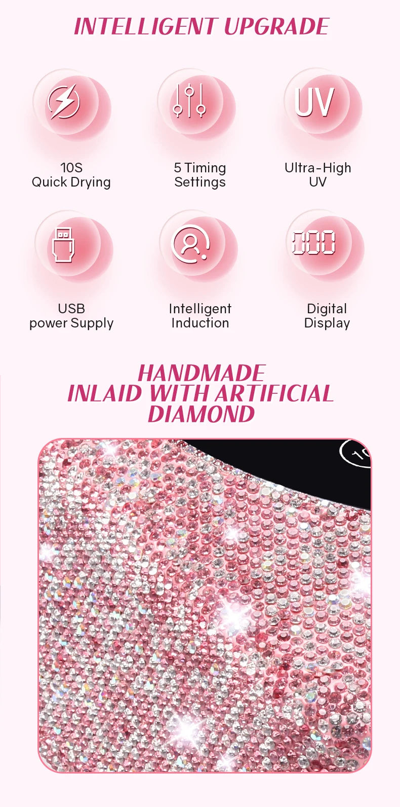 72W Cordless UV Nail Lamp – Rechargeable Dryer with 5 Timers