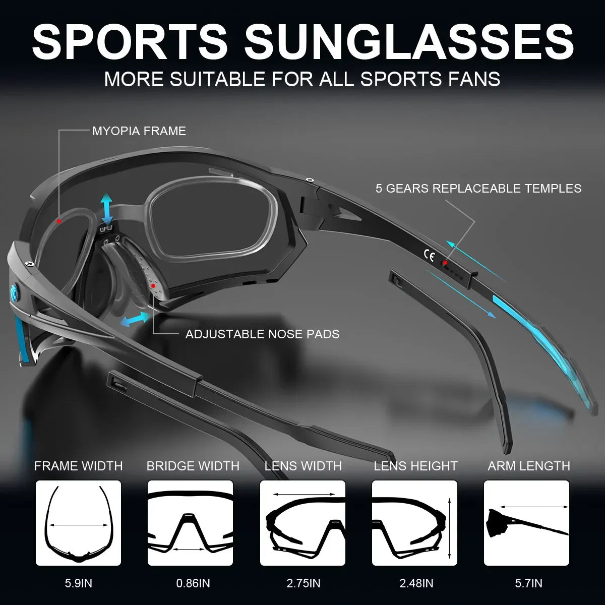 5-Lens Polarized Cycling Glasses – UV Protection Sports Eyewear