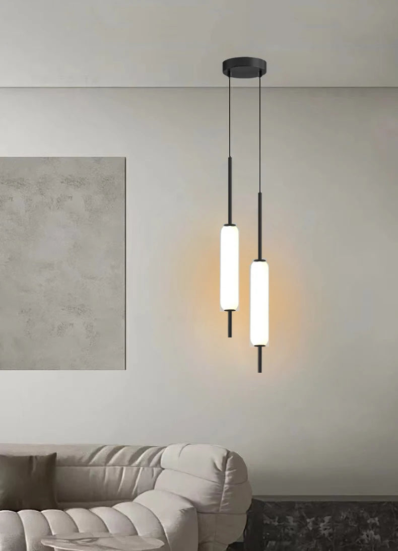 Modern LED Bedside Pendant Light – White Glass Tube, 1/2 Heads