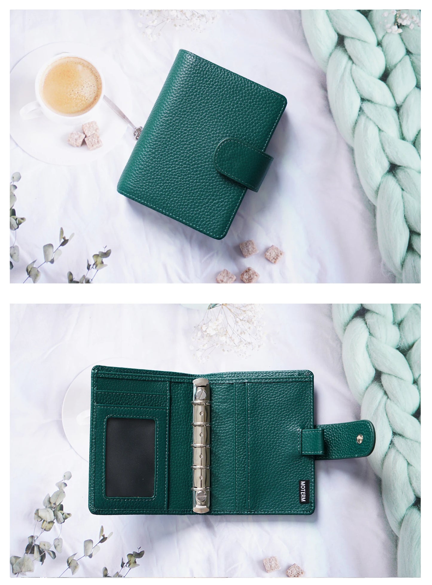 A8 / M5 Mini Rings Planner – Pebbled Grain Cowhide Leather Organizer