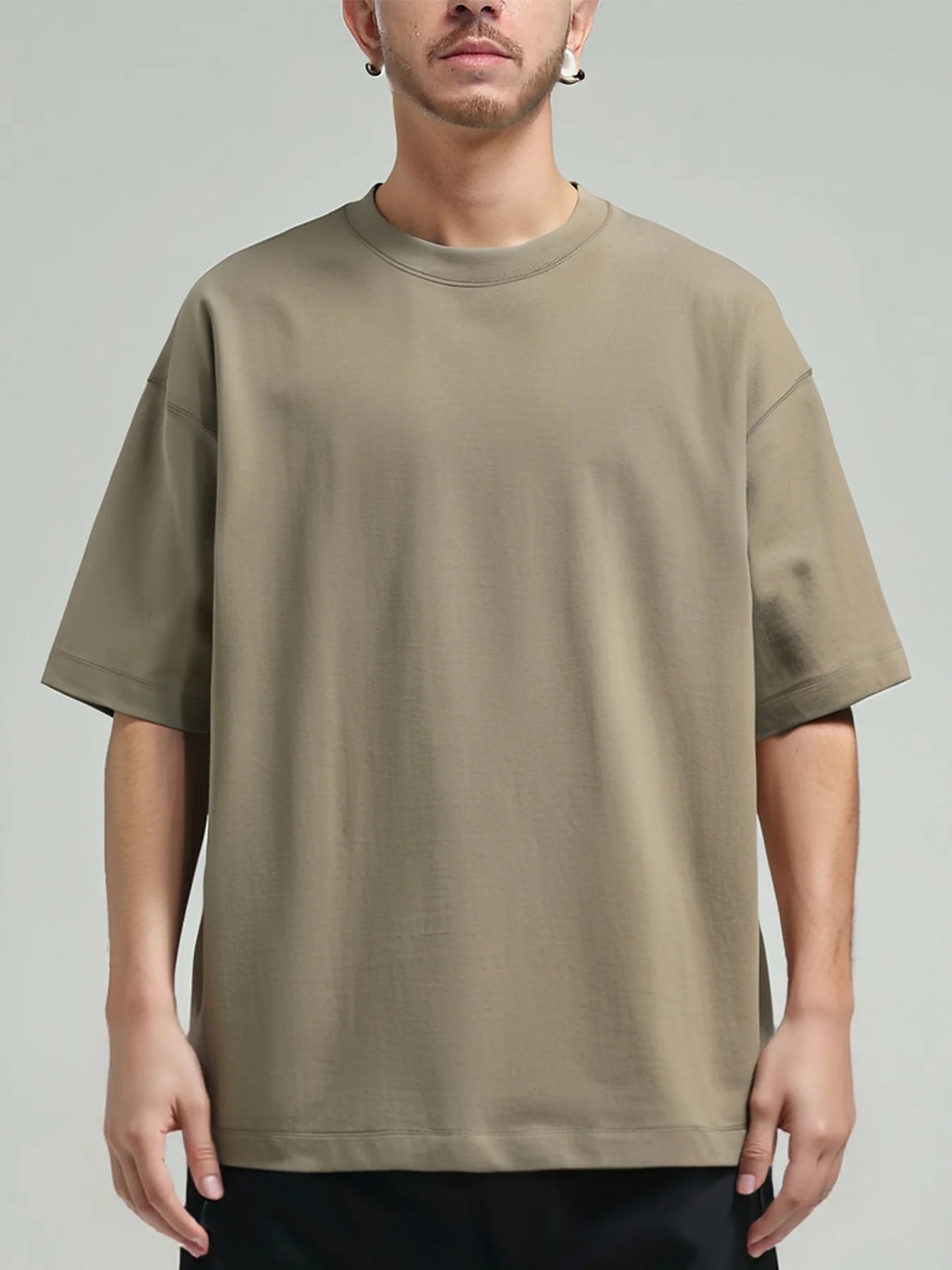 Oversized Heavy Cotton T-Shirt Men Solid Color Drop Shoulder Loose Fit