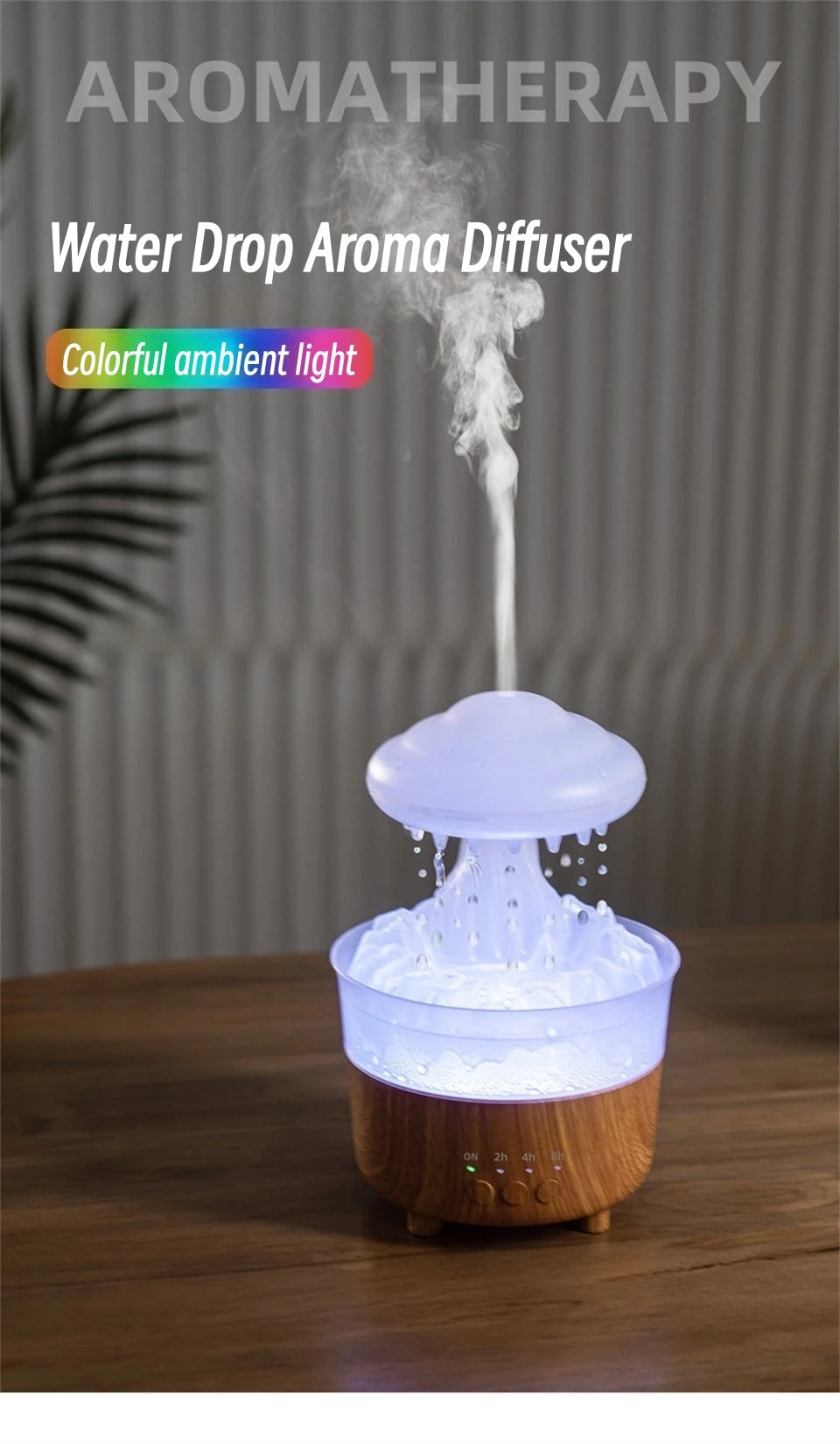 Rain Drip Mushroom Humidifier with 7 Color LED Aroma Diffuser