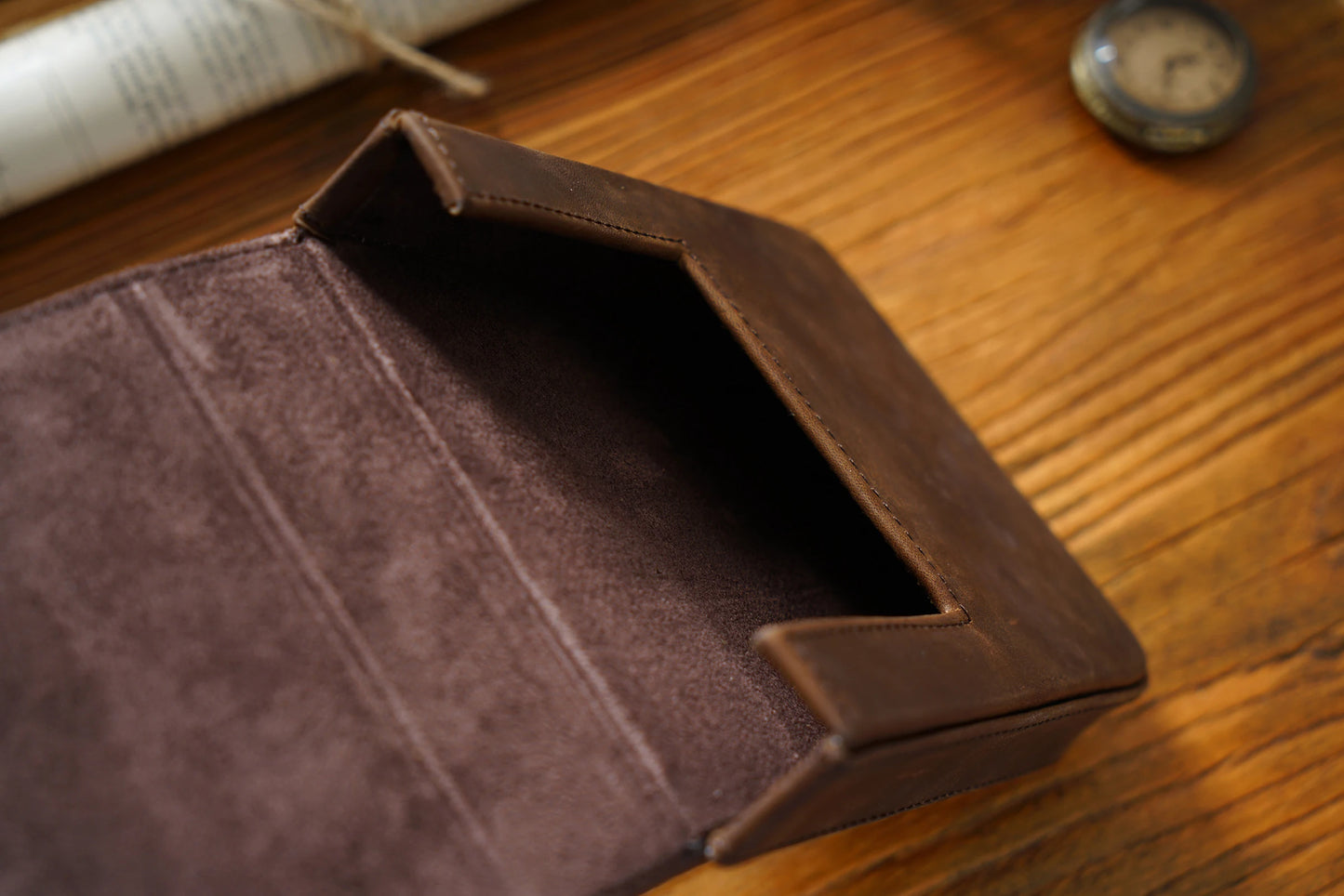 Vintage Genuine Leather Pen Pouch – 6-Slot Removable Tray Case