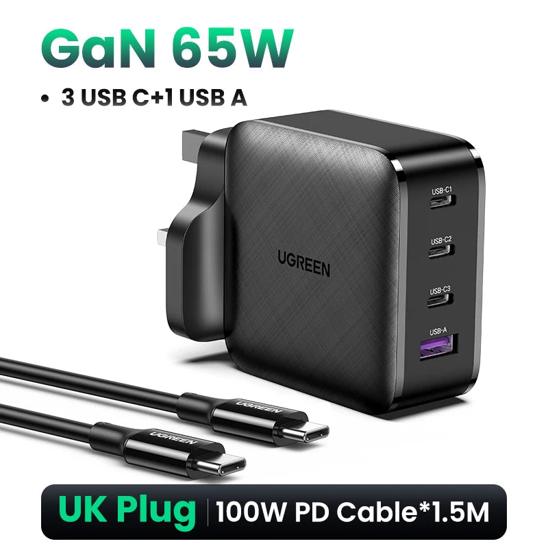 65W GaN USB-C Charger – Quick Charge 4.0 PD Fast Charger for Phones & Laptops