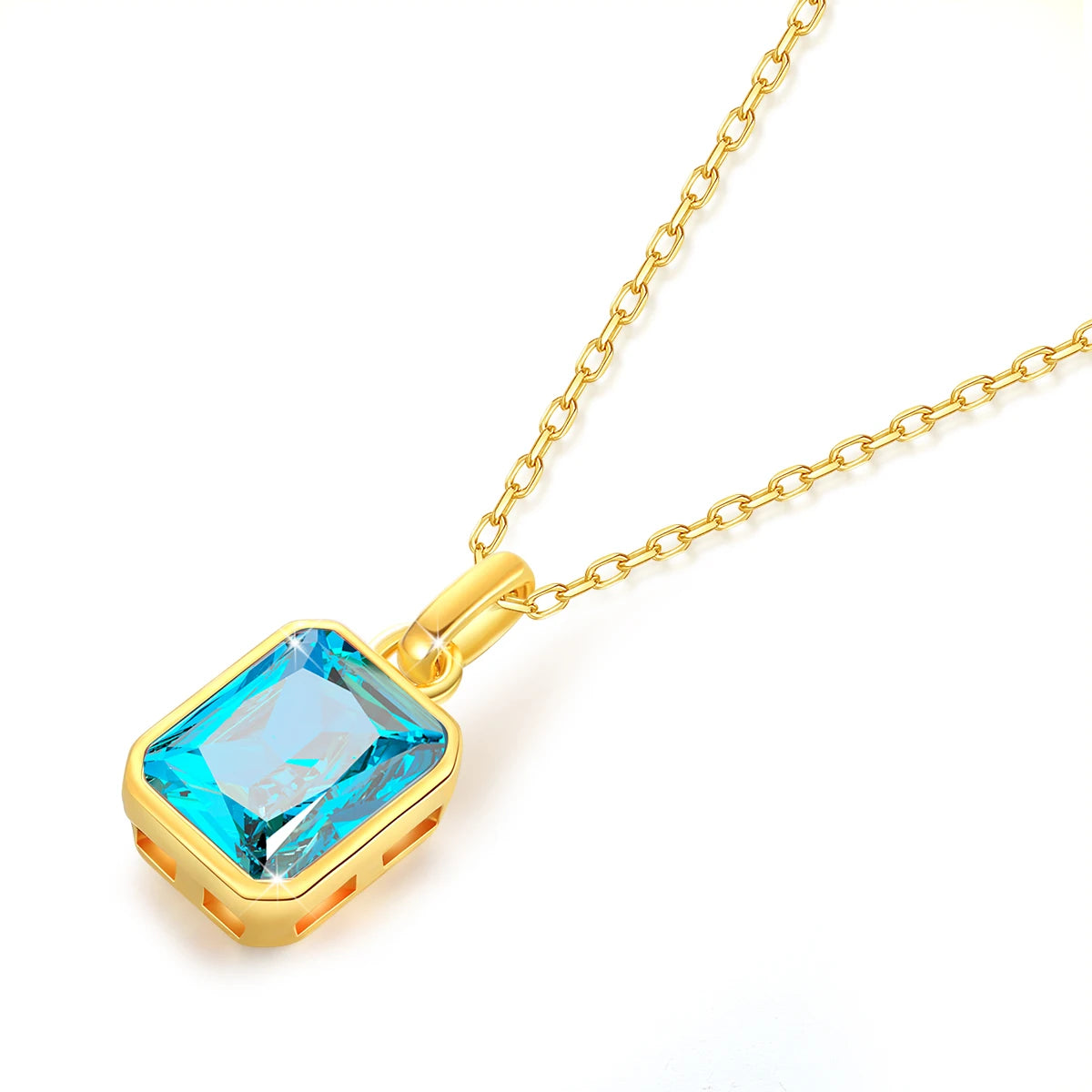 18K Gold Necklace Pendant for Women – 8x10mm Blue Stone AU750