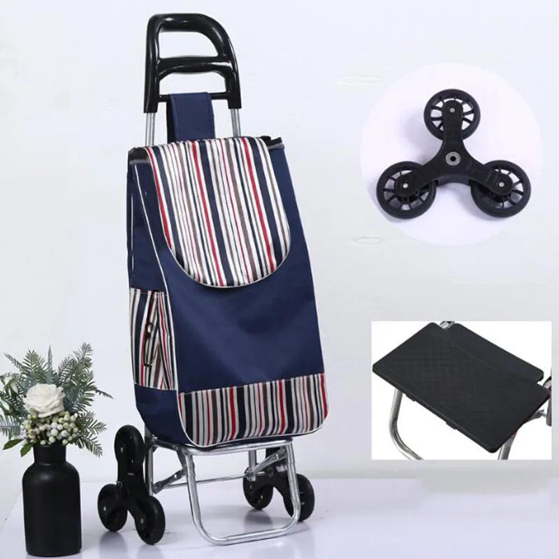 Folding Grocery Cart–Lightweight Aluminum Trolley with Climbing Wheels