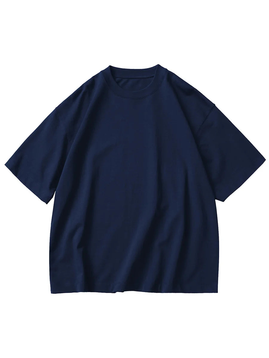 Oversized Heavy Cotton T-Shirt Men Solid Color Drop Shoulder Loose Fit