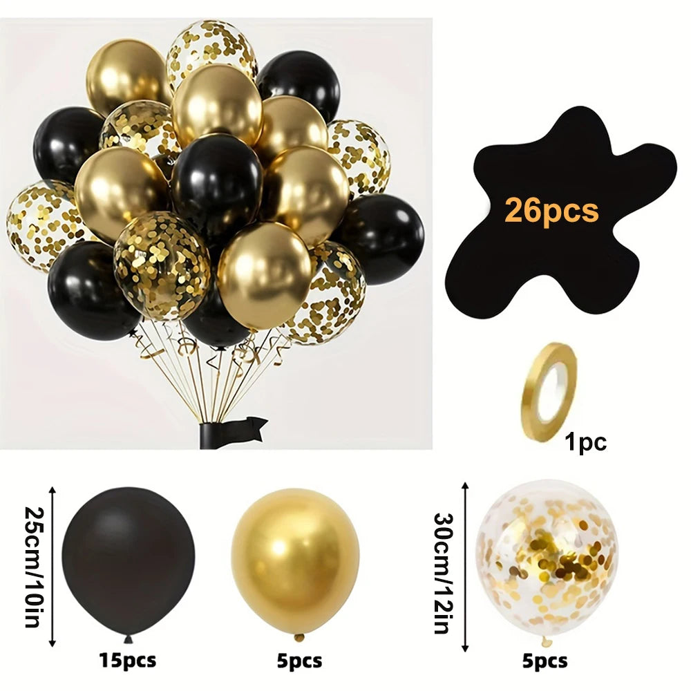 16pcs Black Metallic Sequin Balloons – Party & Event Decor