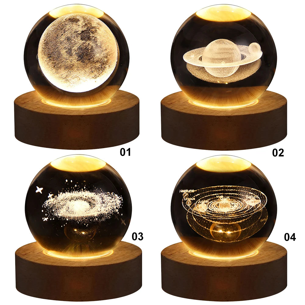 USB LED Galaxy Crystal Ball Lamp – 3D Moon Planet Night Light