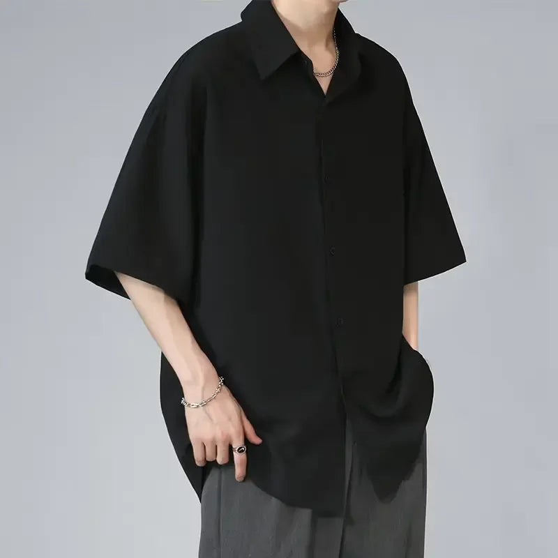 Men’s Ice Silk Summer Shirt Casual Loose Fit Korean Style Short Sleeve