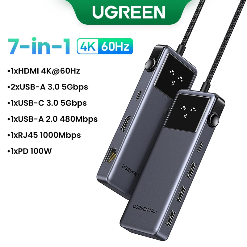 Uno 6-in-1 USB-C Hub – 4K 60Hz, 100W PD, 10Gbps Splitter