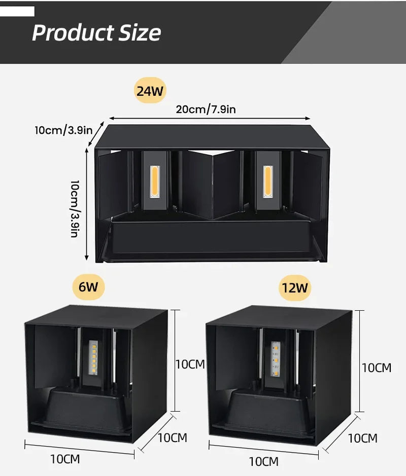 Waterproof Aluminum LED Wall Lamp – 12W/24W Indoor Outdoor Light