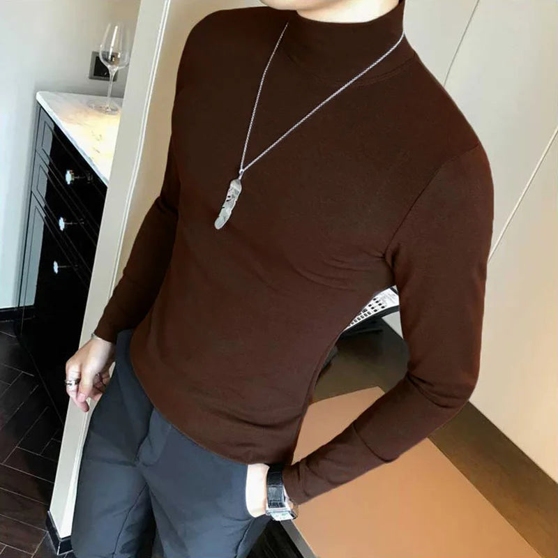 Men’s Slim Fit Turtleneck Long Sleeve Solid Pullover