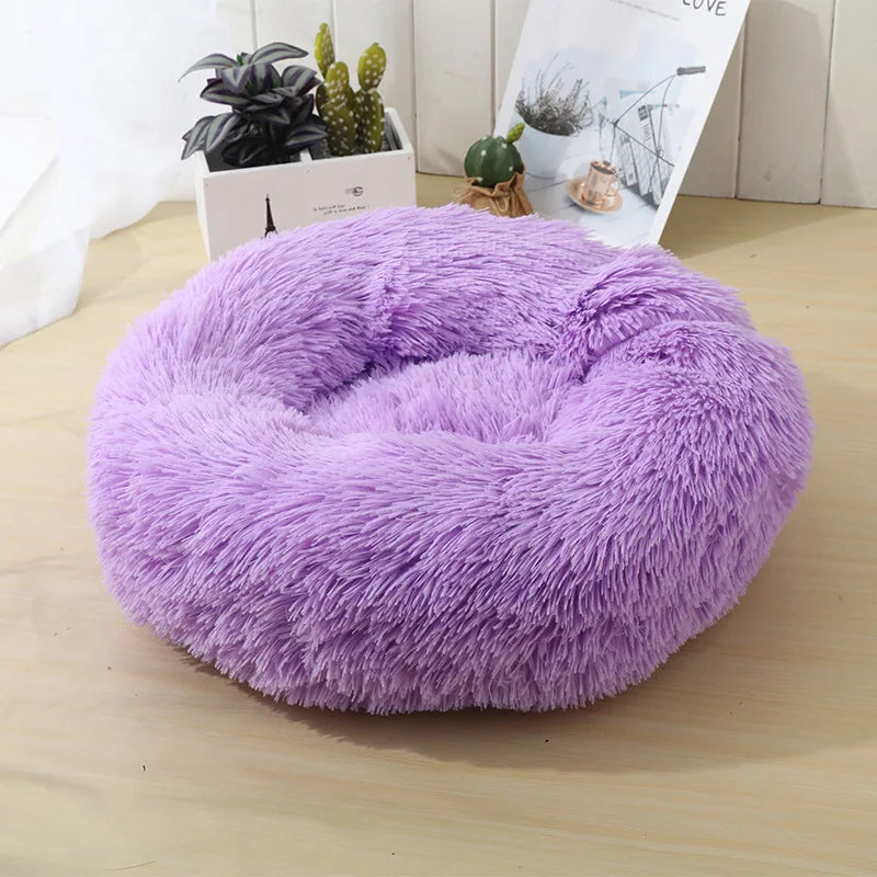 Round Plush Pet Bed – Soft Sleeping Cushion for Cats & Dogs
