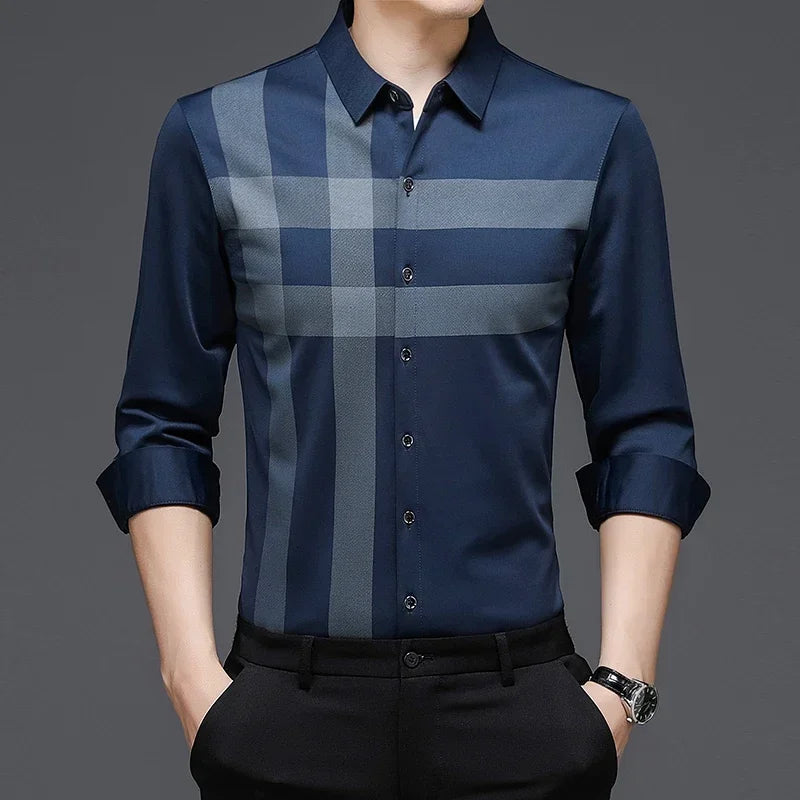 Men’s Striped Vintage Shirt – Long Sleeve Spring/Autumn Casual Top