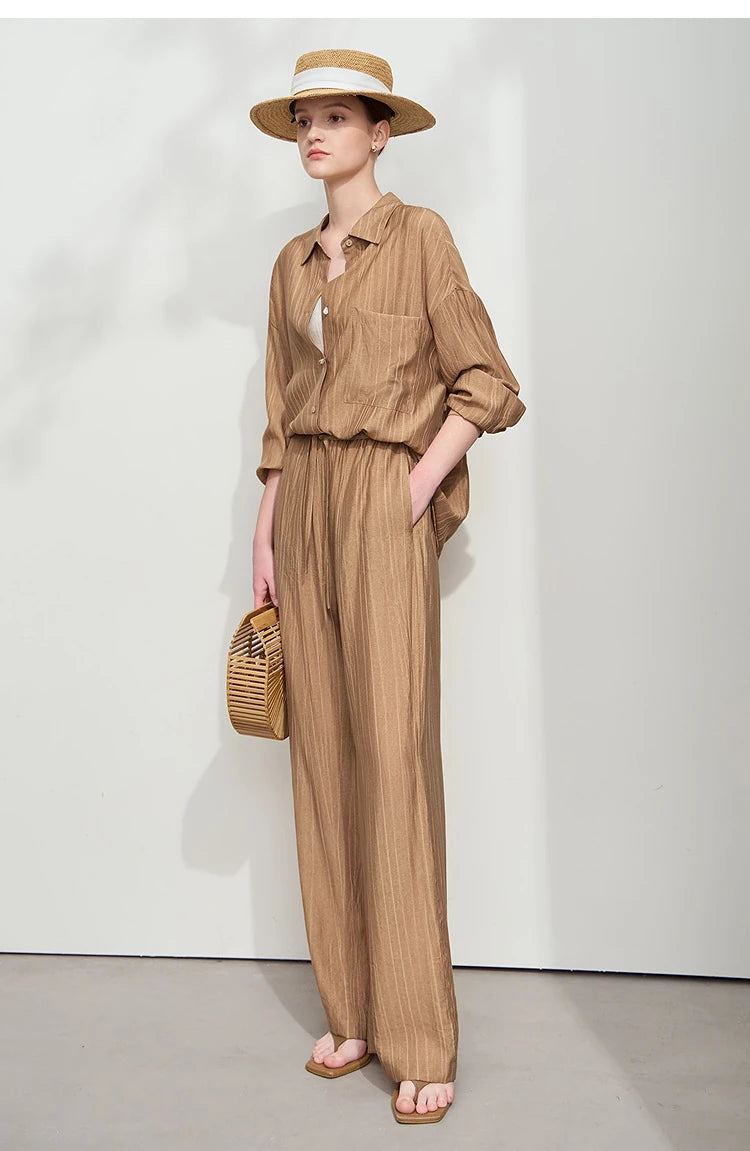 Women’s Casual Shirt & Wide Leg Pants – Spring Basic Separate Set