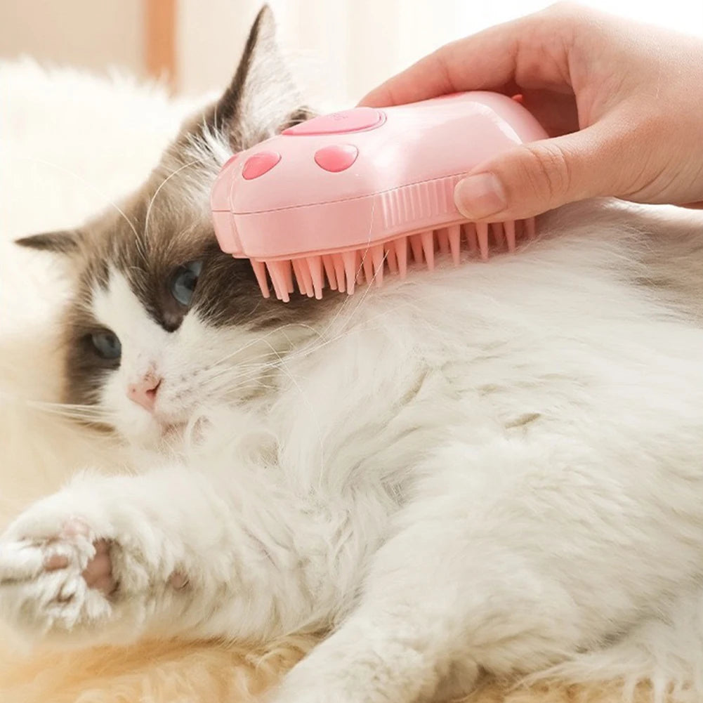 Pet Steam Brush with Massage & Water Spray – Grooming for Cats & Dogs