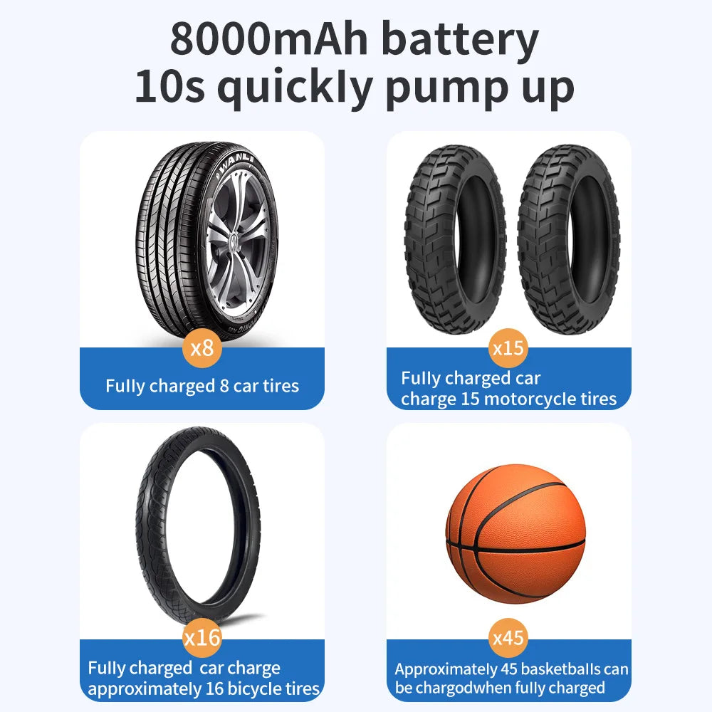 Wireless Electric Car Tire Inflator Pump with LED Light