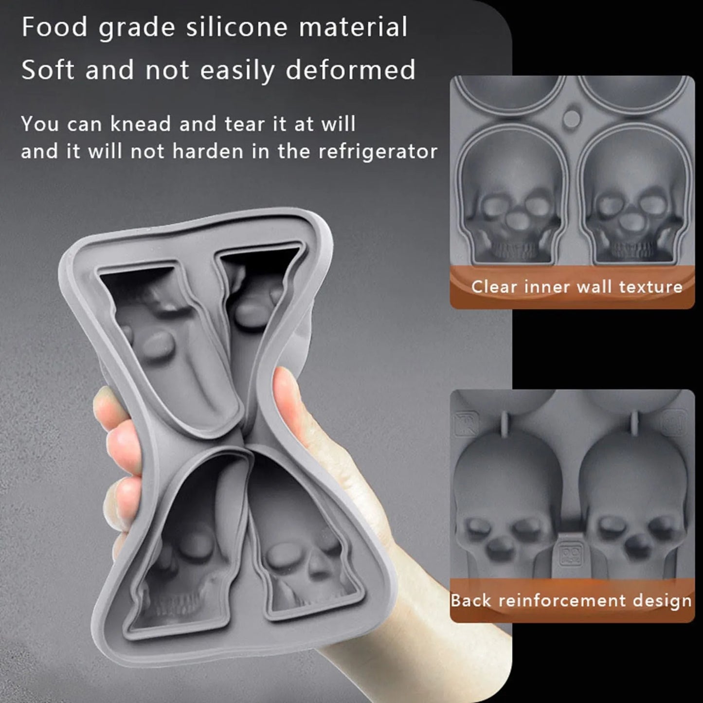 3D Skull Ice Cube Mold Tray with Lid – Silicone Whiskey Molder