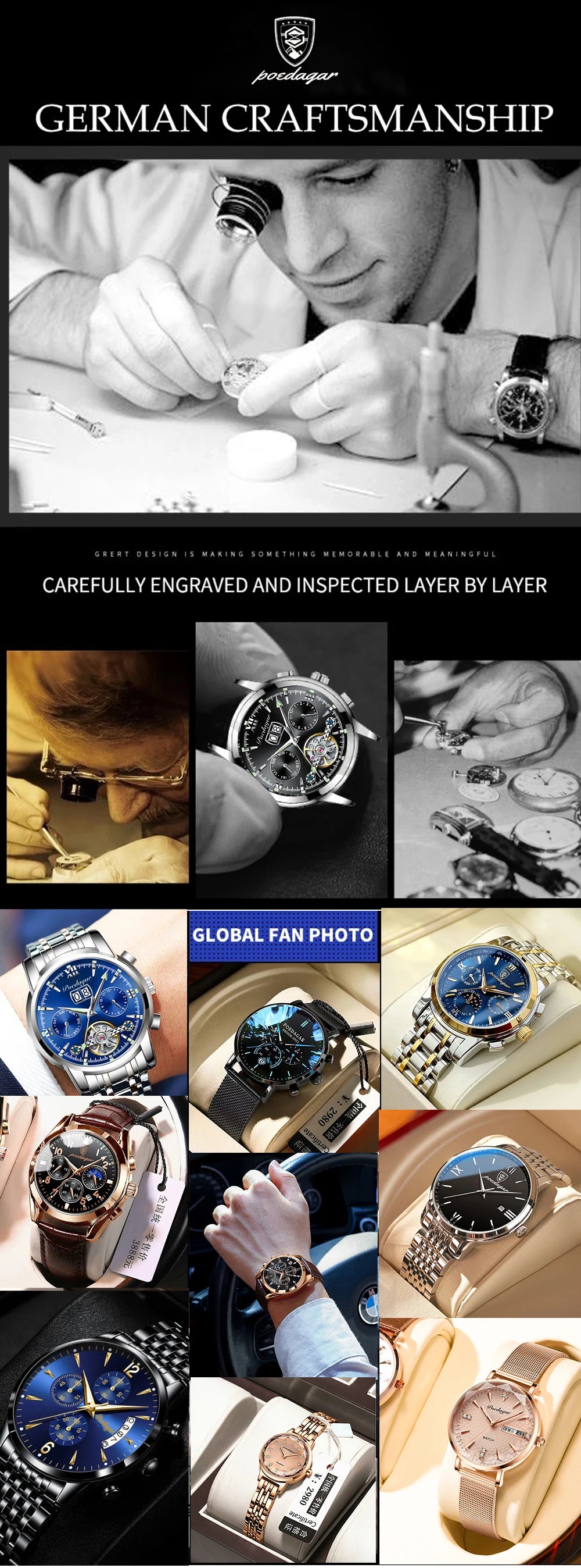 POEDAGAR Men's Luxury Quartz Chronograph Waterproof Watch