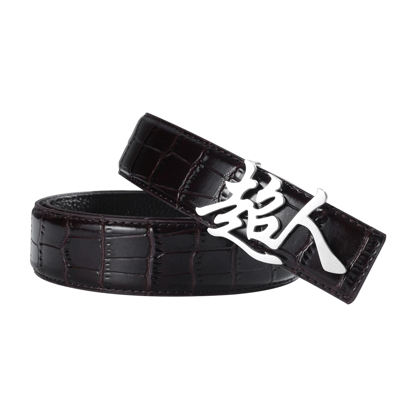 Custom Text Belt Buckle – Crocodile PU Leather Men’s Belt