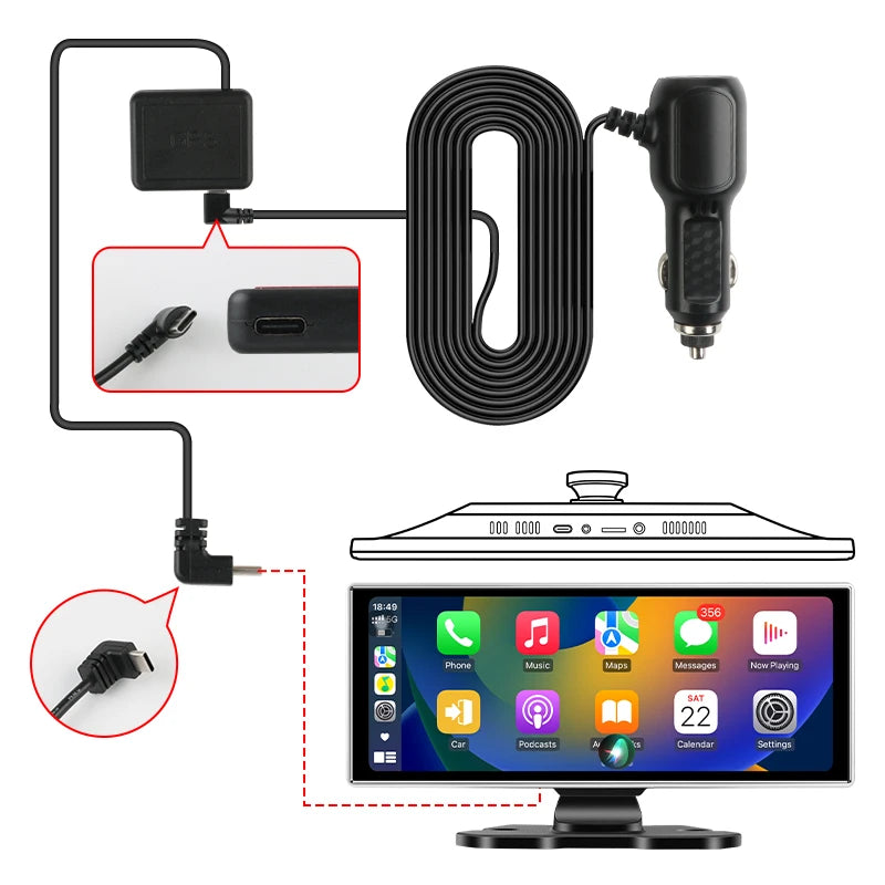 4K Dual Lens Car DVR Dash Cam with CarPlay, Android Auto, GPS, WiFi