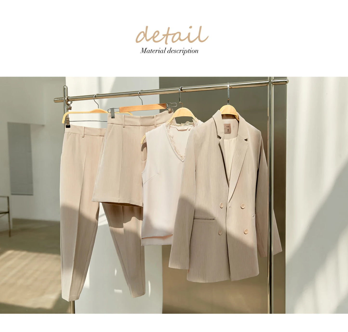 Women’s Office Blazer Set – Lace V-Neck Top & High Waist Pants