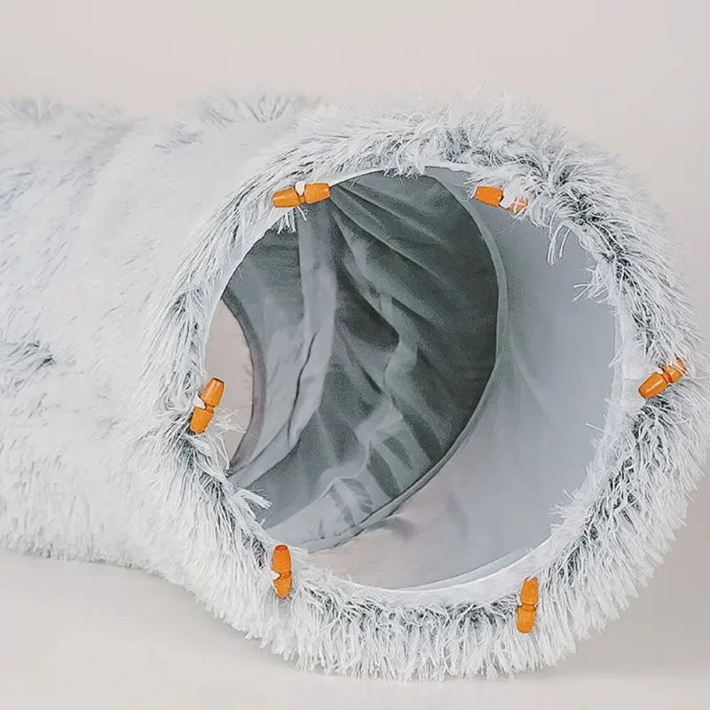 Plush Donut Cat Bed with Tunnel & Peephole – Indoor Fluffy Hideout
