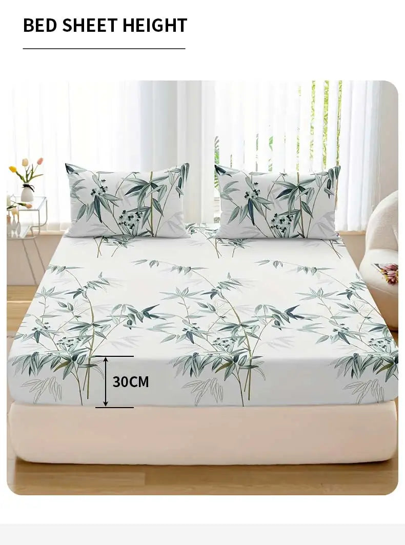 3pcs Bamboo Leaf Fitted Sheet Set – Soft, Breathable, Hypoallergenic