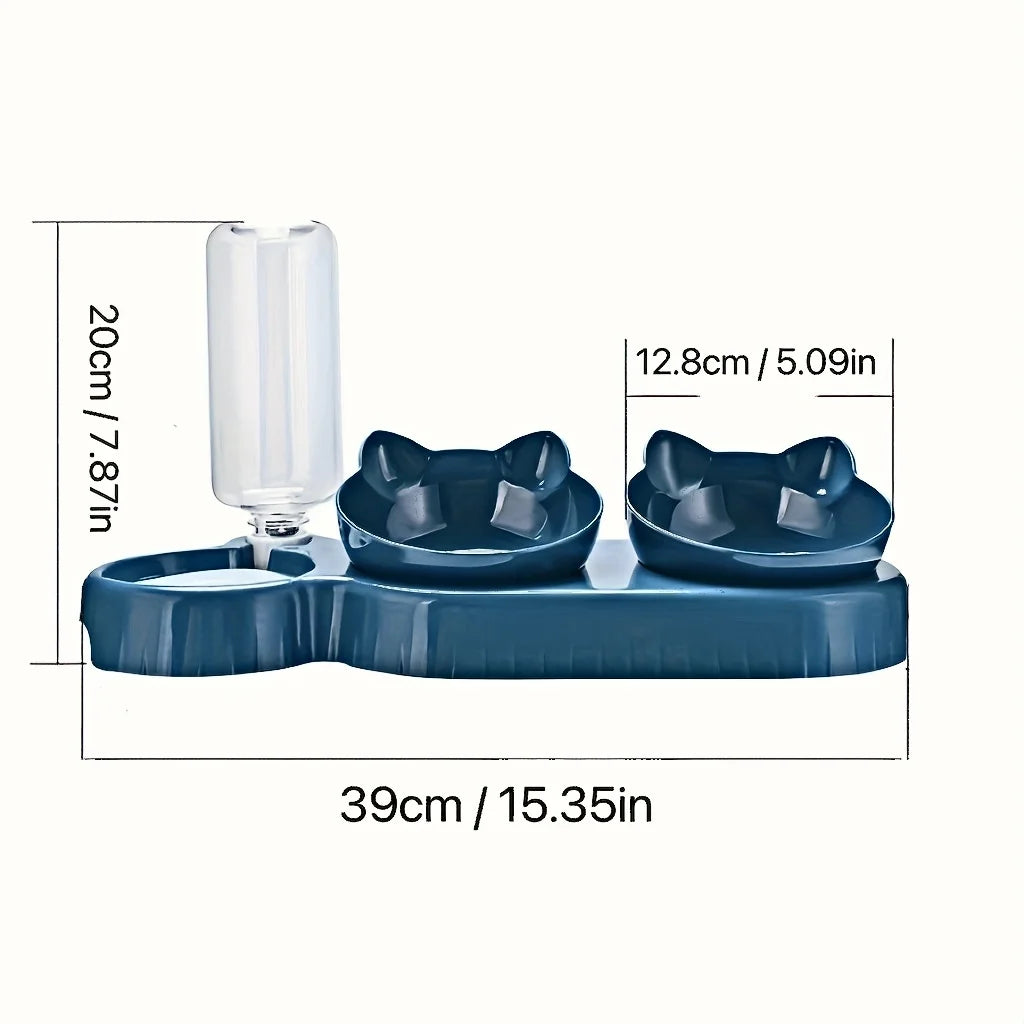 3-in-1 Cat Bowl Set with Tilted Design & Gravity Water Feeder