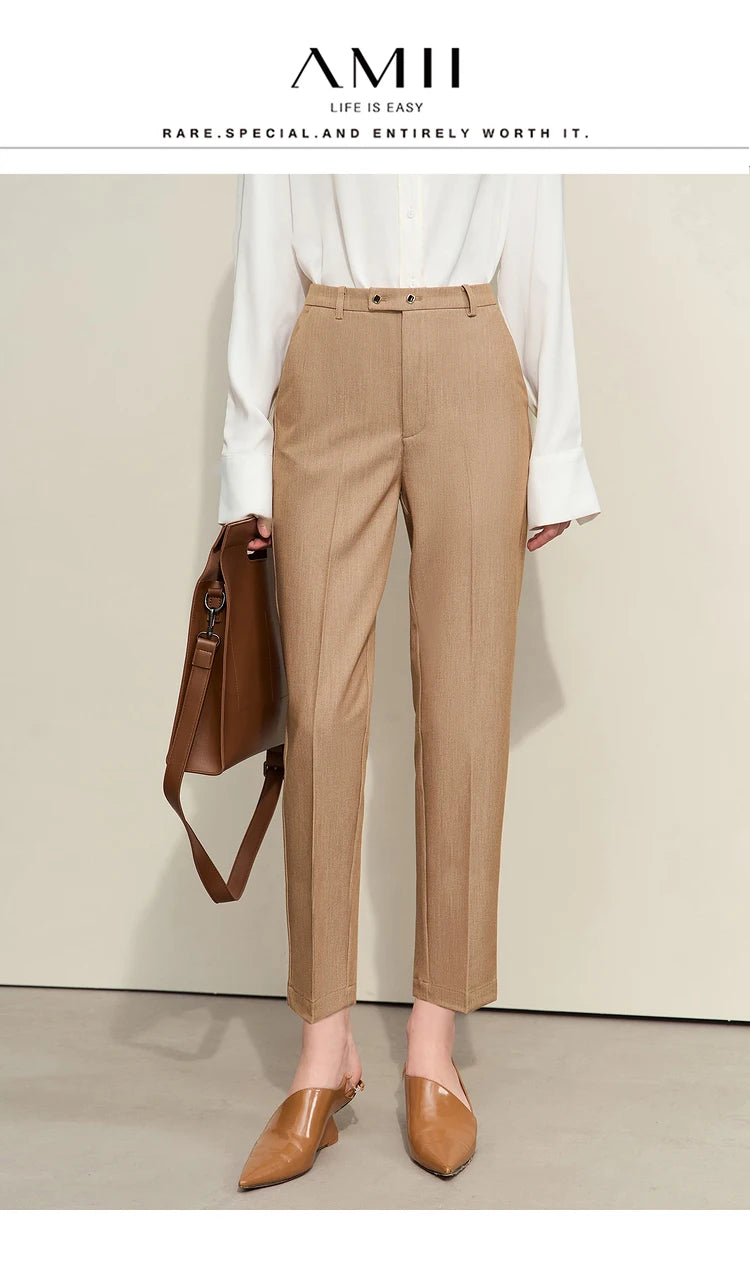 Women’s Straight Casual Pants – Summer Elastic Waist Office Wear