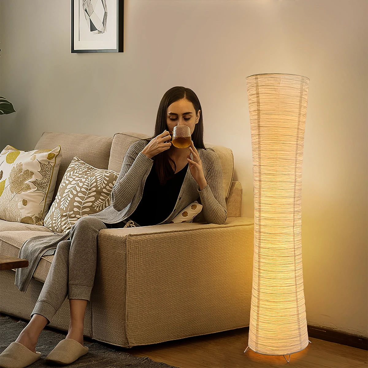 Three-Color Paper Lampshade LED Floor Lamp