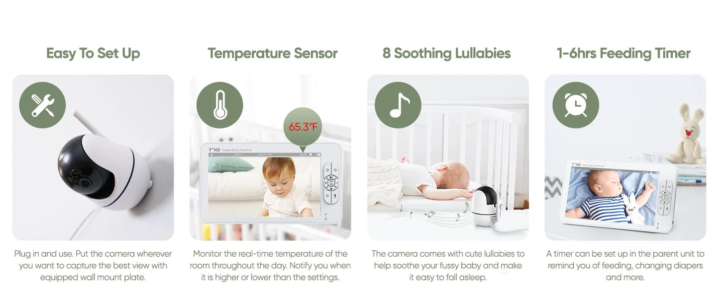7" 1080P HD Split Screen Baby Monitor – Dual Cameras & Remote Control