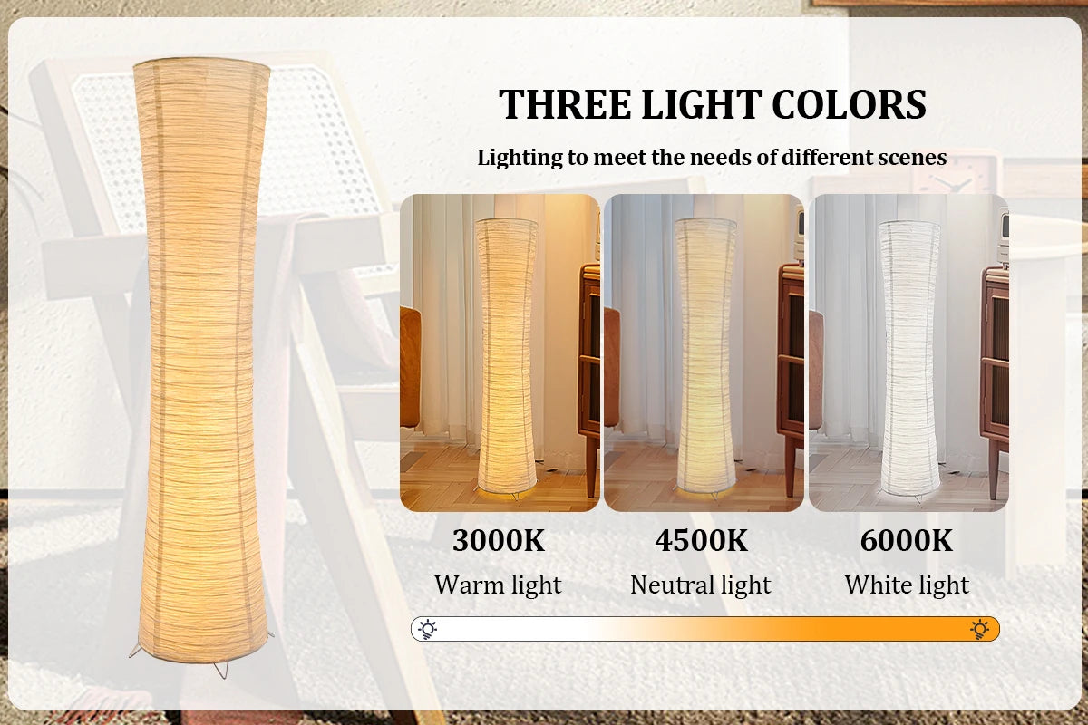 Three-Color Paper Lampshade LED Floor Lamp