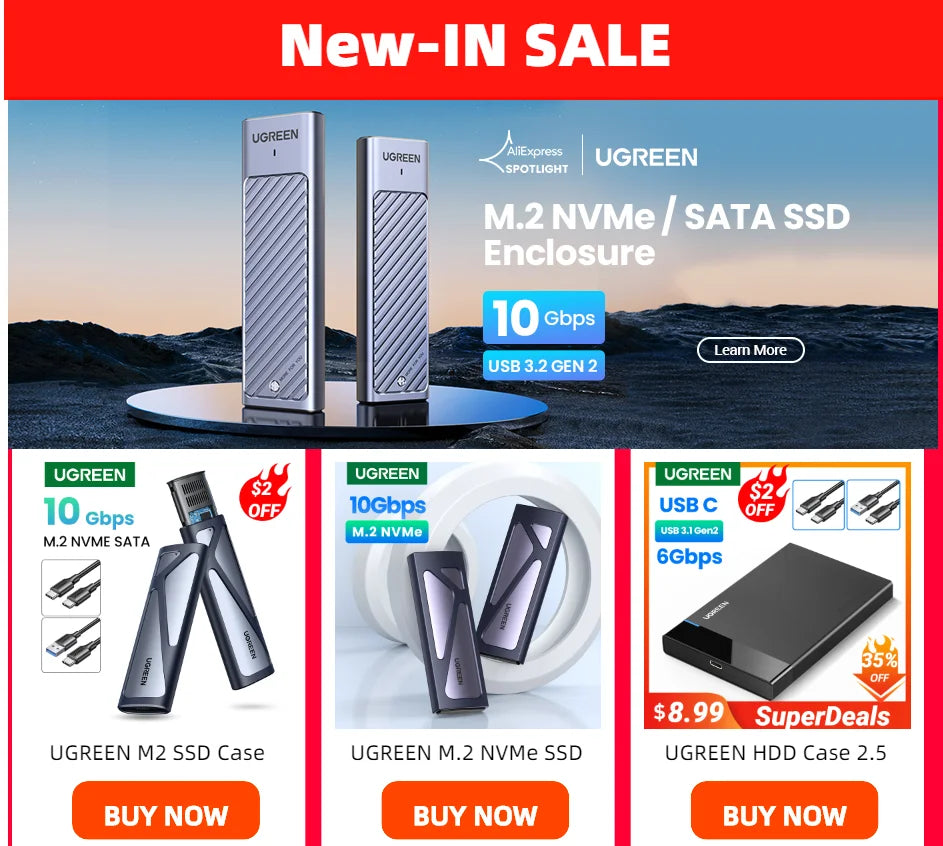 2.5" SATA to USB-C 3.1 Gen 2 HDD SSD Enclosure Aluminum Case