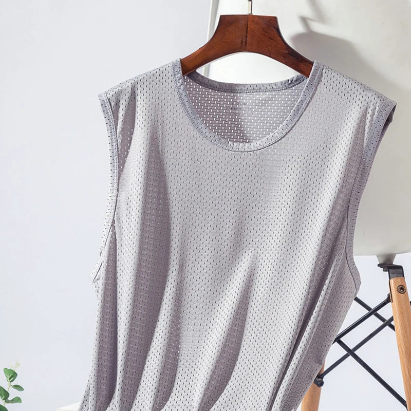 Men’s Ice Silk Mesh Tank Top Bodybuilding Fitness Vest